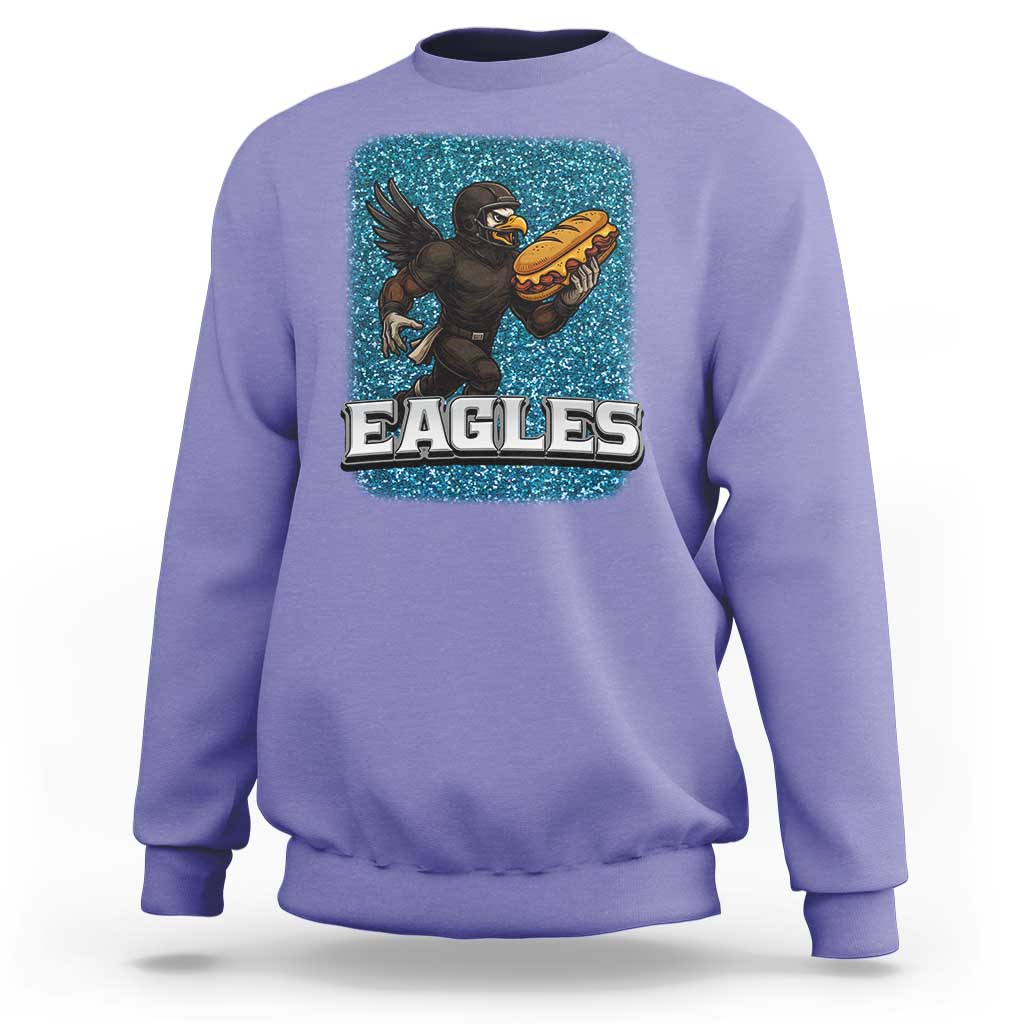 Funny Eagle With Cheesesteak Sweatshirt Football Glitter Print - Wonder Print Shop