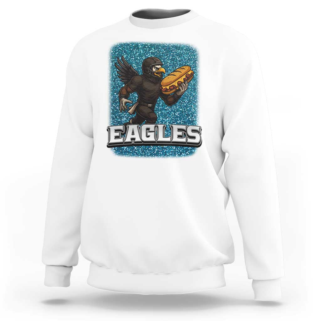 Funny Eagle With Cheesesteak Sweatshirt Football Glitter Print - Wonder Print Shop