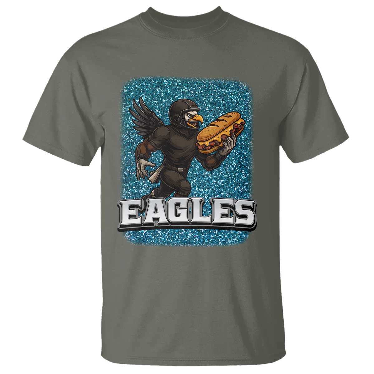 Funny Eagle With Cheesesteak T Shirt Football Glitter Print - Wonder Print Shop