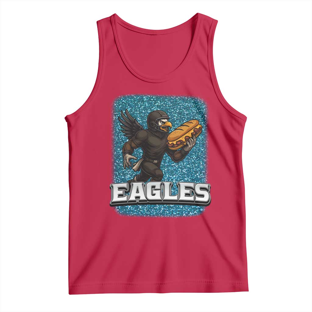 Funny Eagle With Cheesesteak Tank Top Football Glitter Print - Wonder Print Shop