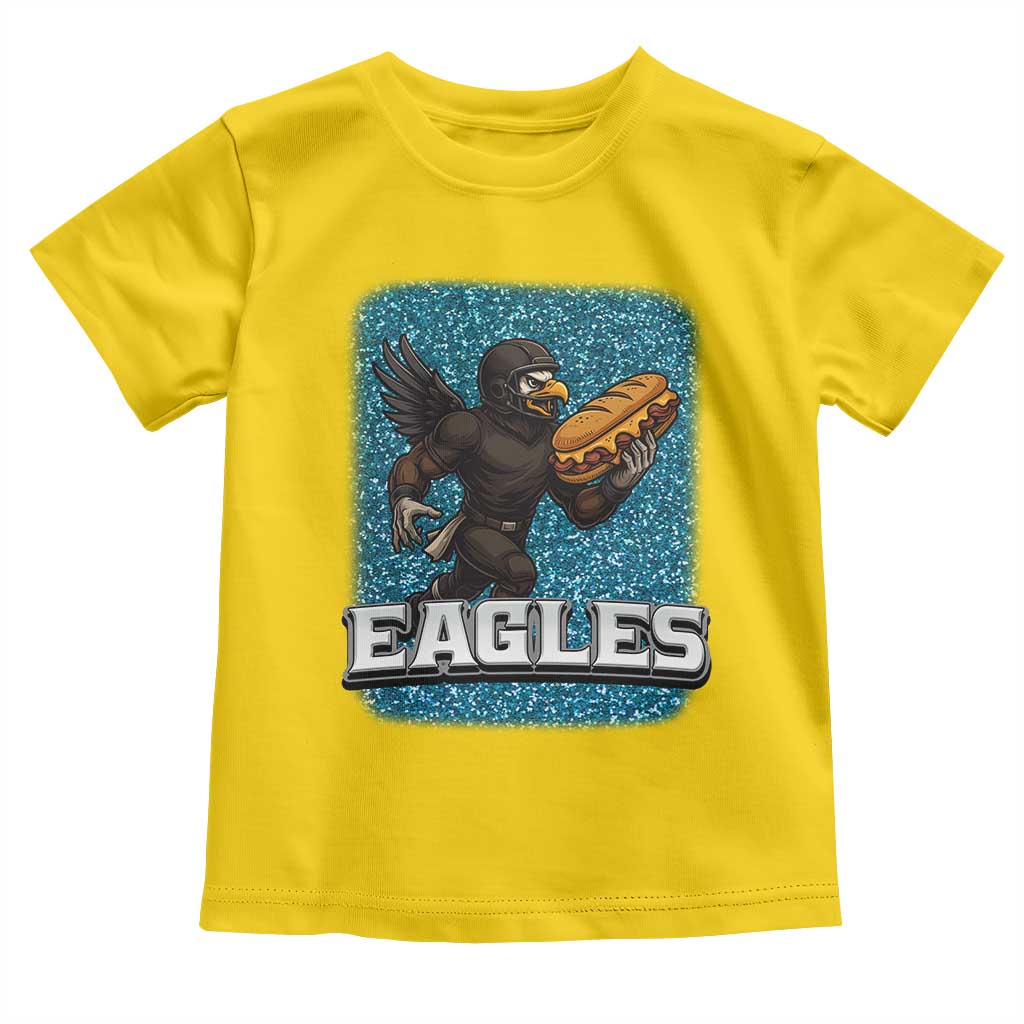 Funny Eagle With Cheesesteak Toddler T Shirt Football Glitter Print - Wonder Print Shop