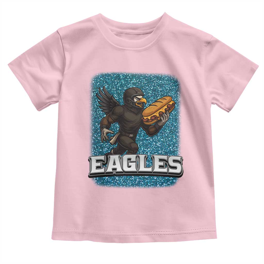 Funny Eagle With Cheesesteak Toddler T Shirt Football Glitter Print - Wonder Print Shop