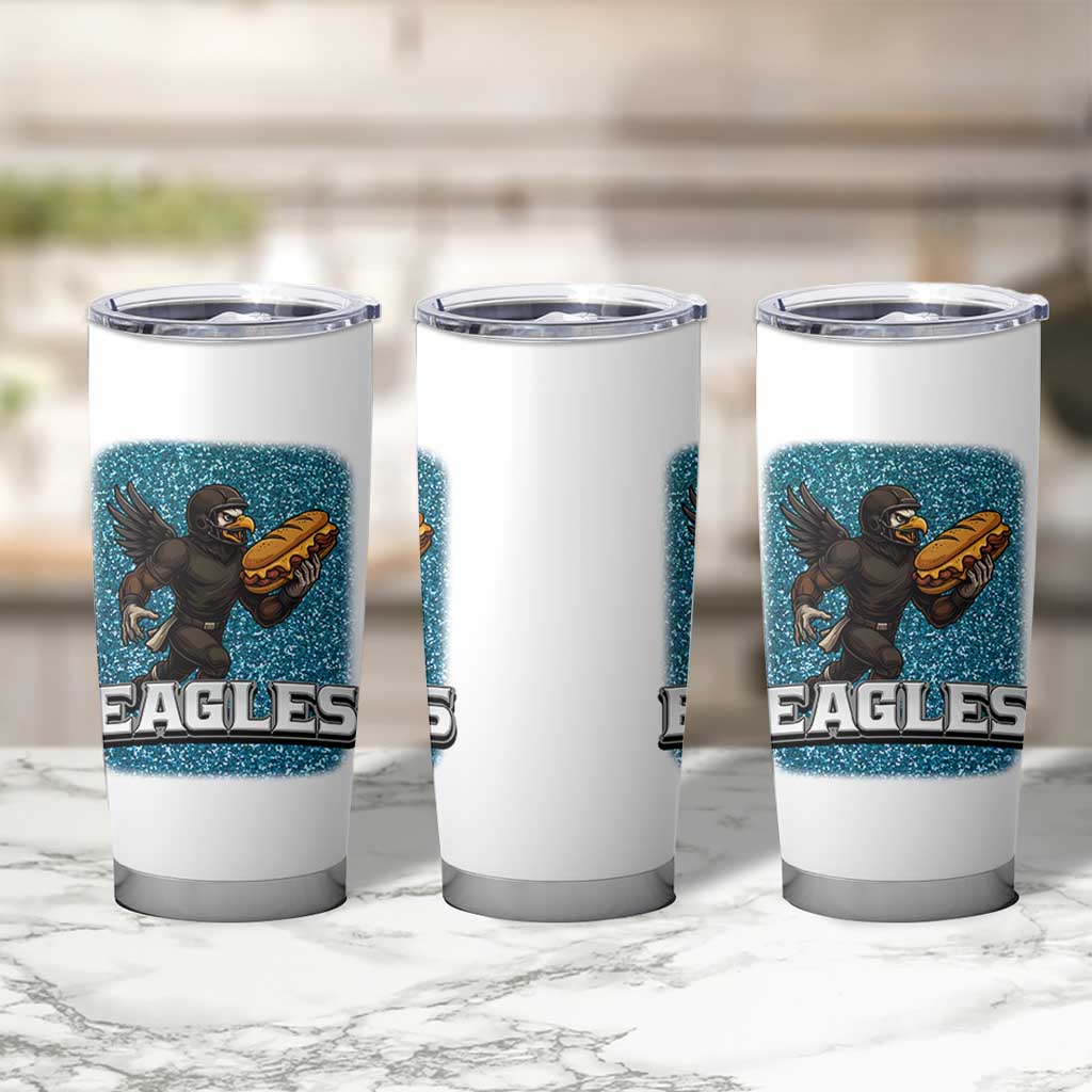 Funny Eagle With Cheesesteak Tumbler Cup Football Glitter Print - Wonder Print Shop