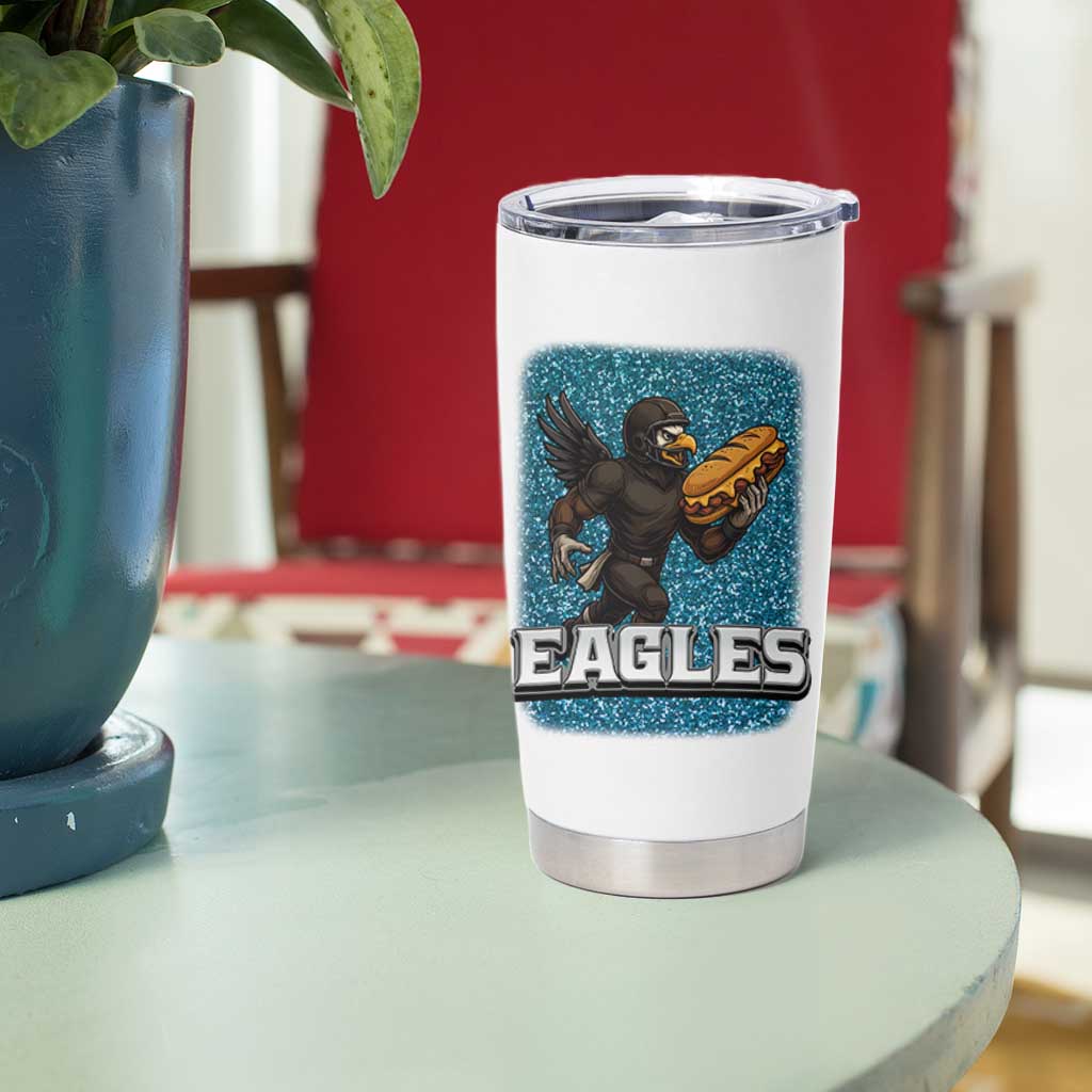 Funny Eagle With Cheesesteak Tumbler Cup Football Glitter Print - Wonder Print Shop