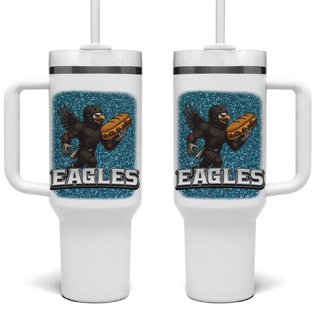 Funny Eagle With Cheesesteak Tumbler With Handle Football Glitter Print - Wonder Print Shop