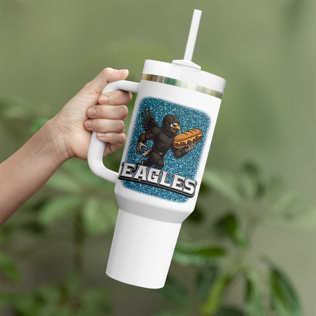 Funny Eagle With Cheesesteak Tumbler With Handle Football Glitter Print - Wonder Print Shop