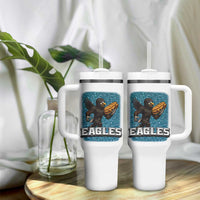 Funny Eagle With Cheesesteak Tumbler With Handle Football Glitter Print - Wonder Print Shop