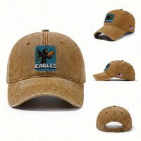 Funny Eagle With Cheesesteak Washed Cotton Baseball Cap Football Glitter Print