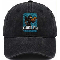 Funny Eagle With Cheesesteak Washed Cotton Baseball Cap Football Glitter Print