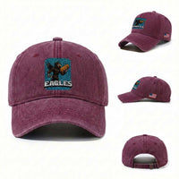Funny Eagle With Cheesesteak Washed Cotton Baseball Cap Football Glitter Print
