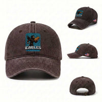 Funny Eagle With Cheesesteak Washed Cotton Baseball Cap Football Glitter Print