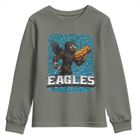 Funny Eagle With Cheesesteak Youth Sweatshirt Football Glitter Print - Wonder Print Shop