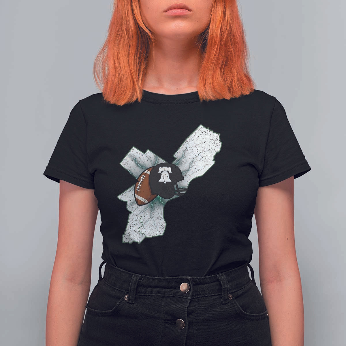 Philadelphia Liberty Bell Football Helmet Lightning Gift T Shirt For Women - Wonder Print Shop