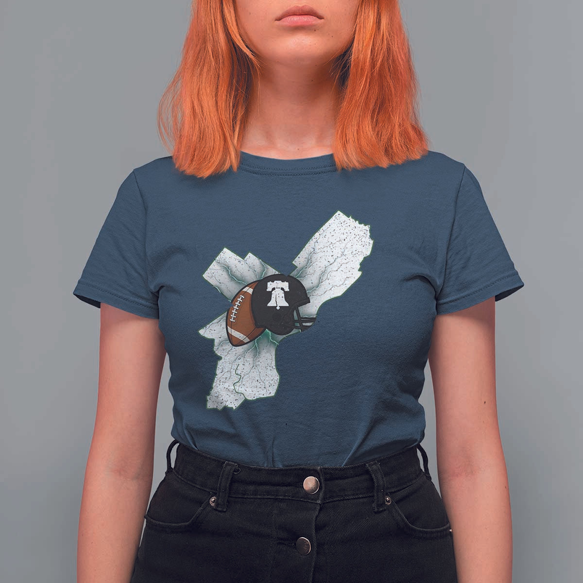 Philadelphia Liberty Bell Football Helmet Lightning Gift T Shirt For Women - Wonder Print Shop