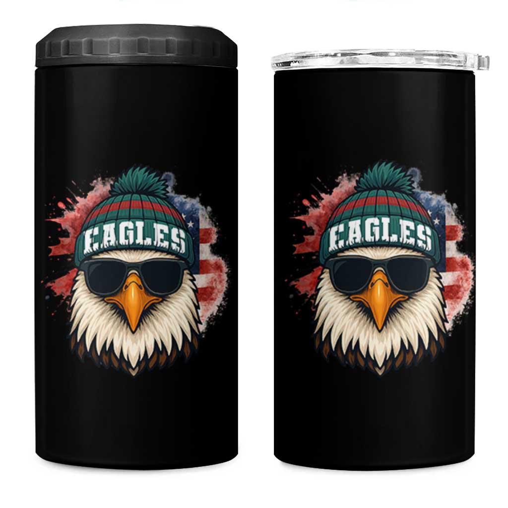 Patriotic Eagle Football 4 in 1 Can Cooler Tumbler American Flag Pride Gift - Wonder Print Shop