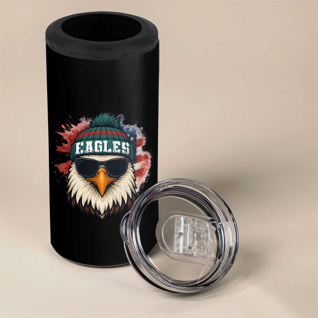 Patriotic Eagle Football 4 in 1 Can Cooler Tumbler American Flag Pride Gift - Wonder Print Shop