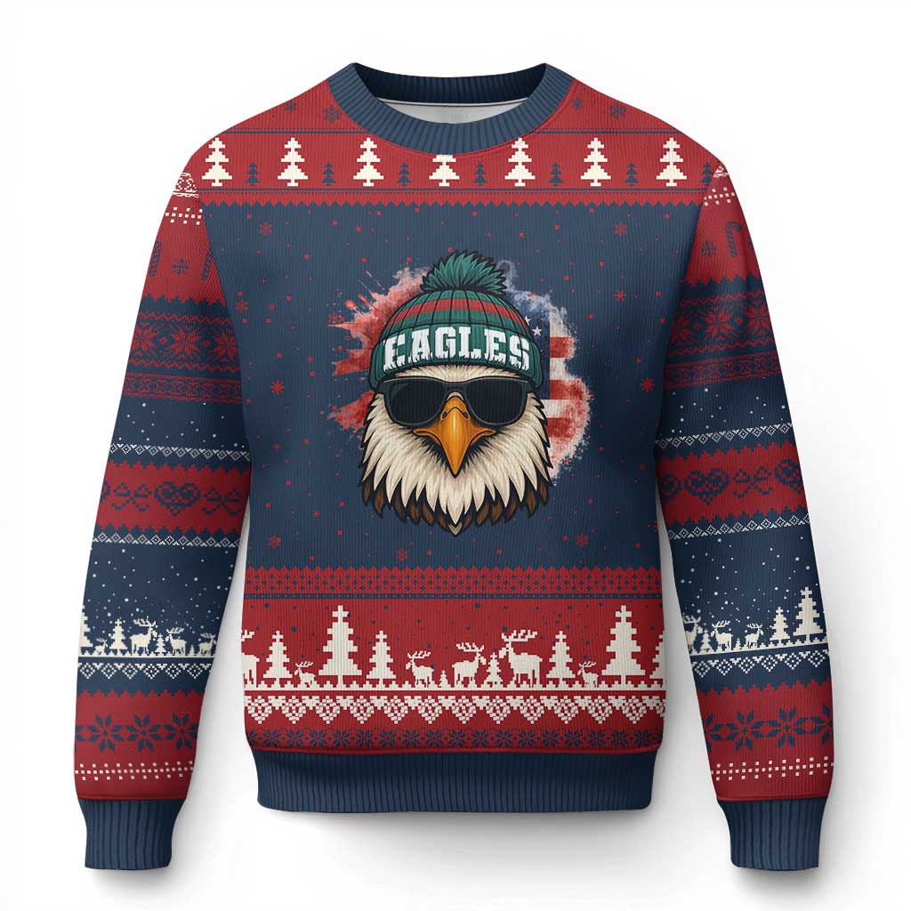 Patriotic Eagle Football Ugly Christmas Sweater American Flag Pride Gift - Wonder Print Shop