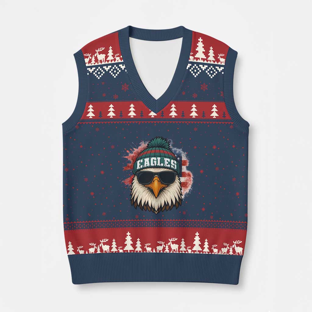 Patriotic Eagle Football V-Neck Knit Sweater Vest American Flag Pride Gift - Wonder Print Shop