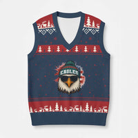 Patriotic Eagle Football V-Neck Knit Sweater Vest American Flag Pride Gift - Wonder Print Shop
