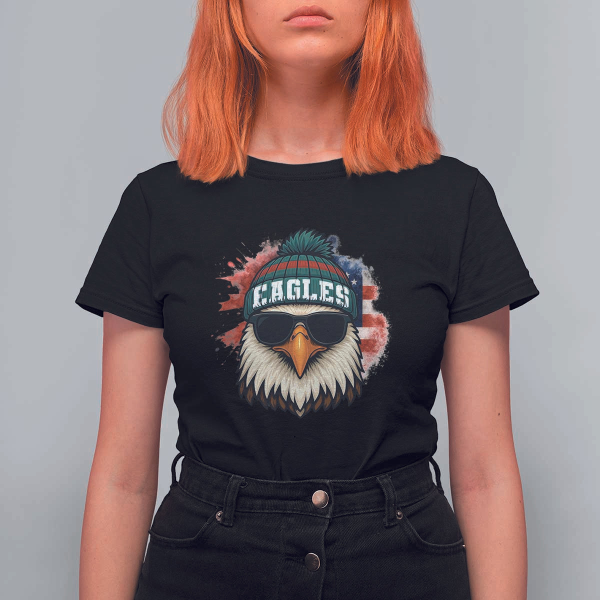 Patriotic Eagle Football T Shirt For Women American Flag Pride Gift - Wonder Print Shop