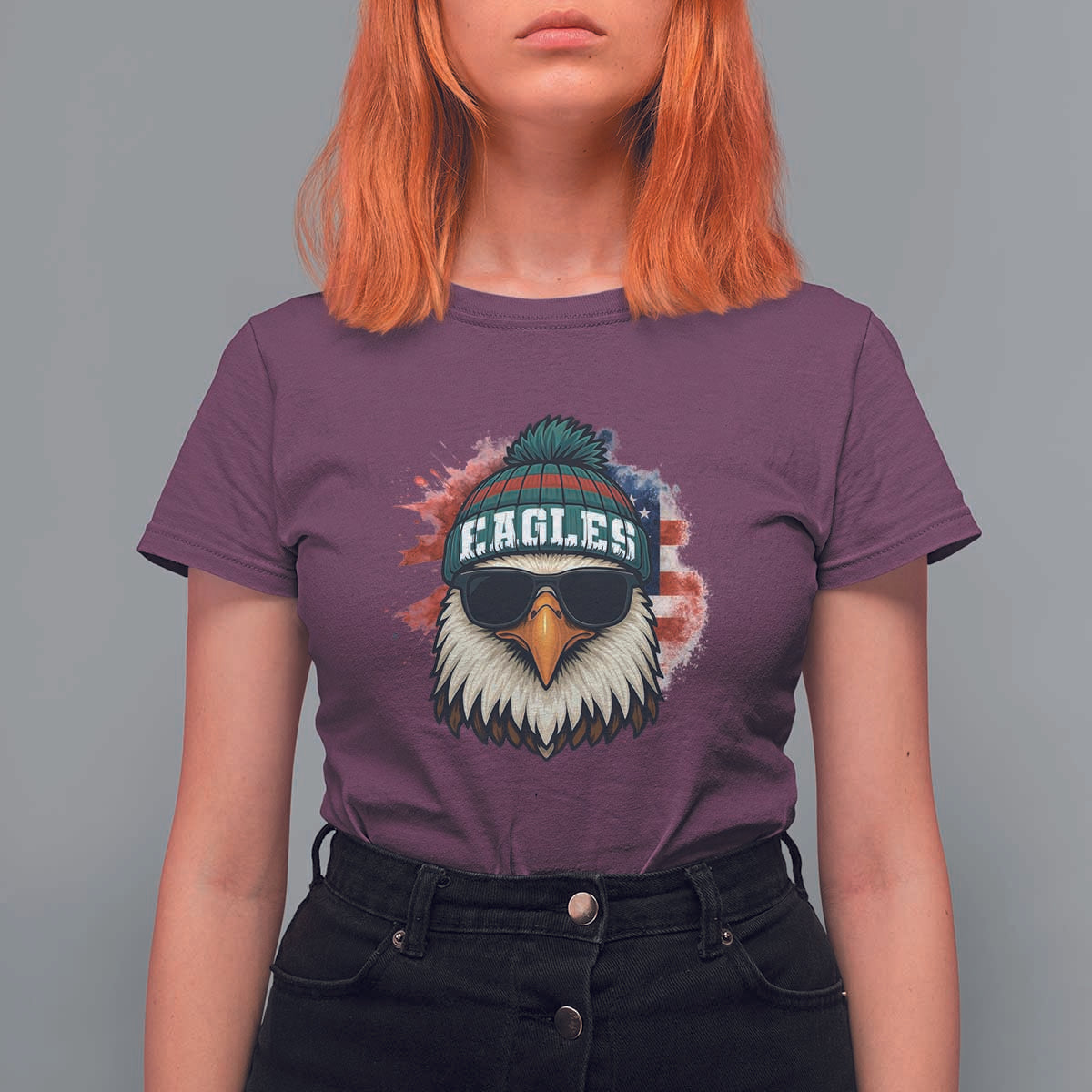 Patriotic Eagle Football T Shirt For Women American Flag Pride Gift - Wonder Print Shop