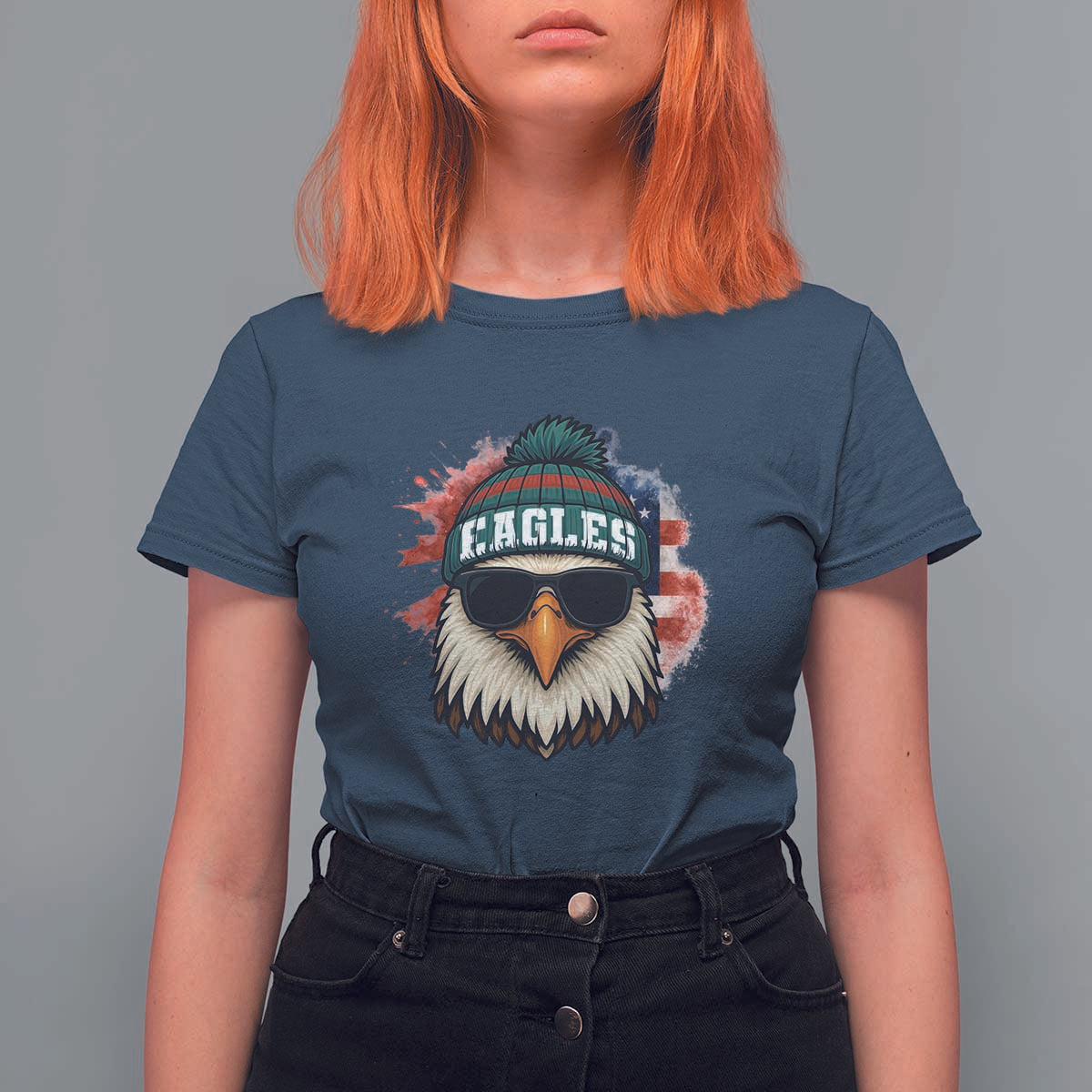 Patriotic Eagle Football T Shirt For Women American Flag Pride Gift - Wonder Print Shop