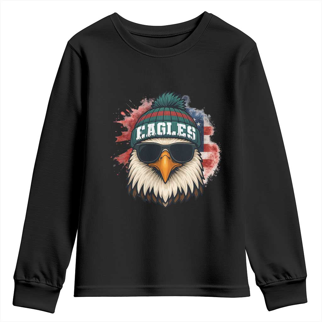 Patriotic Eagle Football Youth Sweatshirt American Flag Pride Gift - Wonder Print Shop