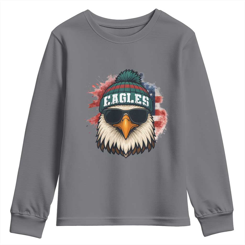 Patriotic Eagle Football Youth Sweatshirt American Flag Pride Gift - Wonder Print Shop