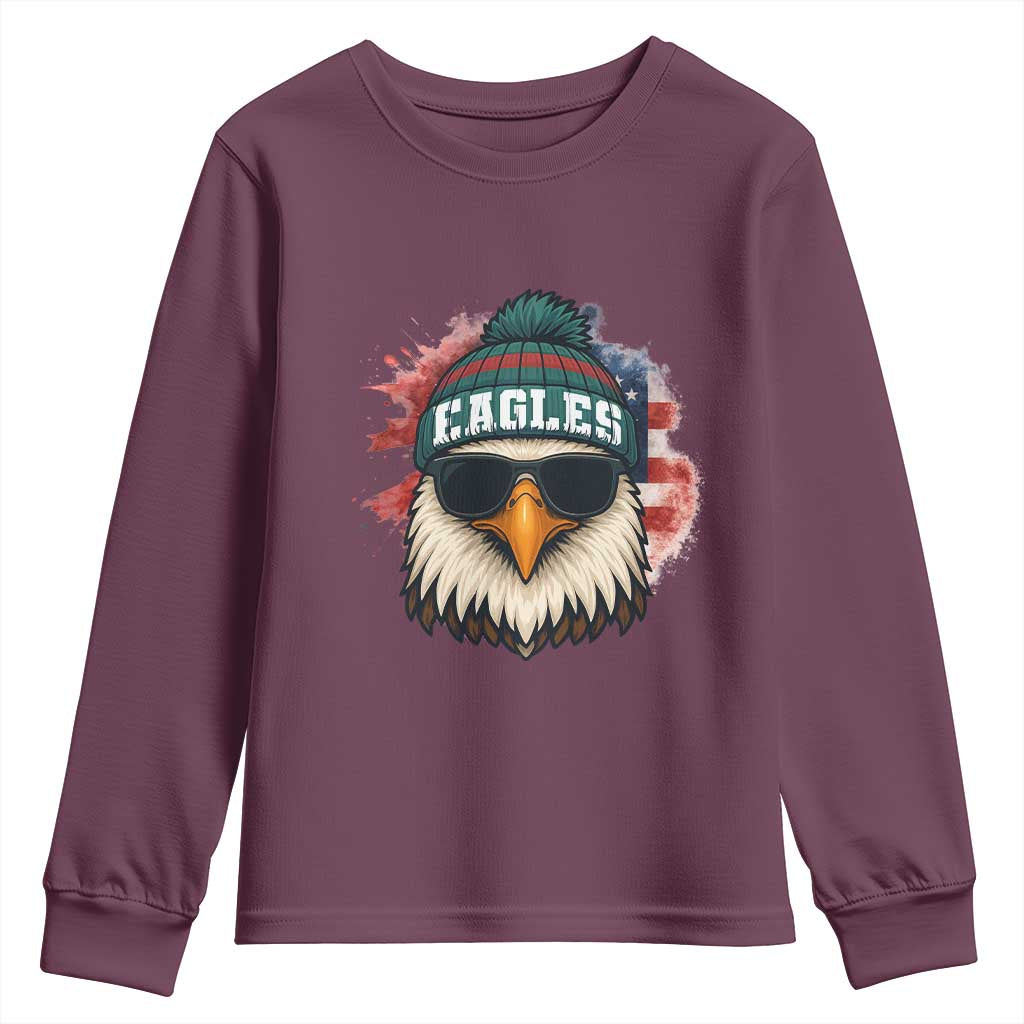 Patriotic Eagle Football Youth Sweatshirt American Flag Pride Gift - Wonder Print Shop