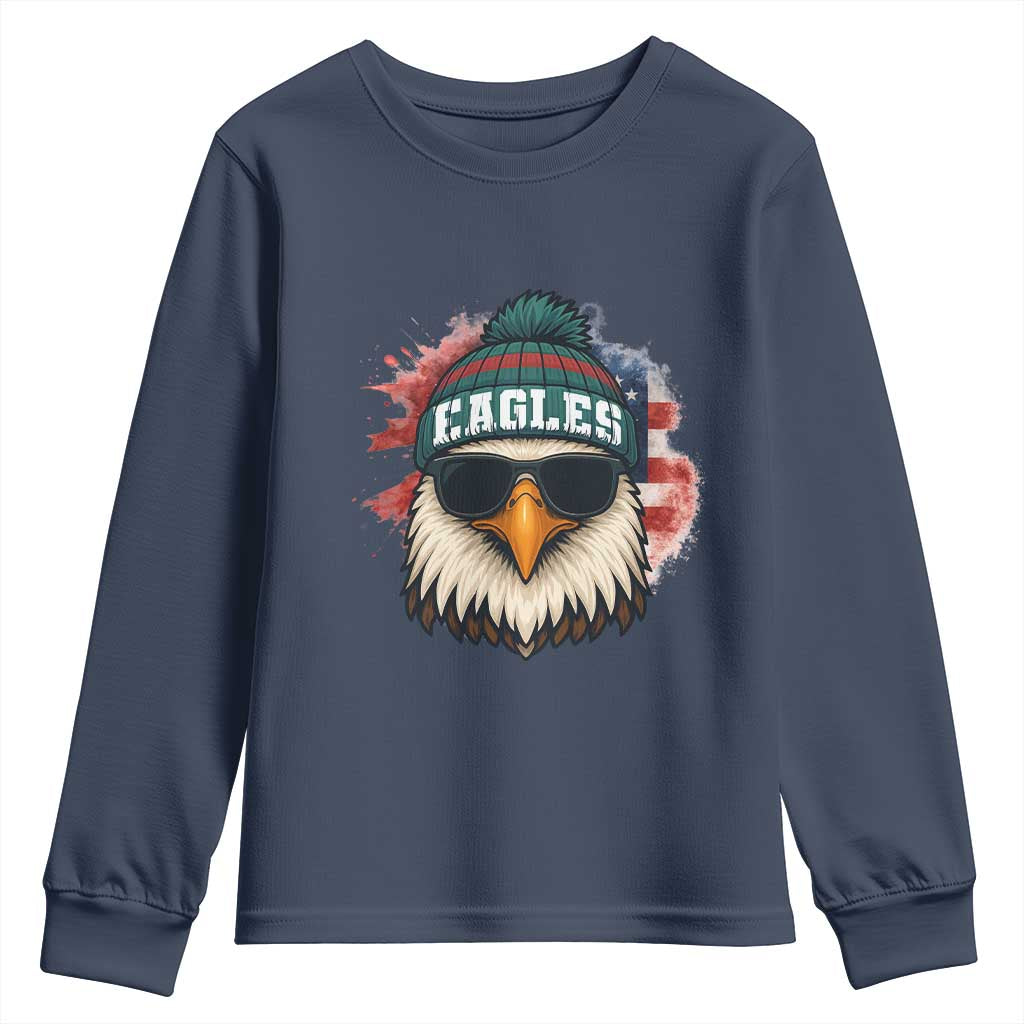 Patriotic Eagle Football Youth Sweatshirt American Flag Pride Gift - Wonder Print Shop