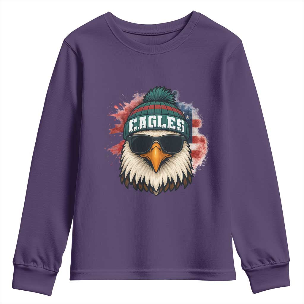 Patriotic Eagle Football Youth Sweatshirt American Flag Pride Gift - Wonder Print Shop