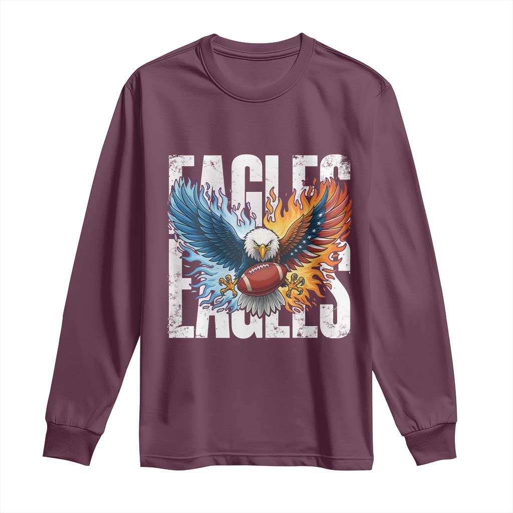 Eagles Football Long Sleeve Shirt Patriotic Eagle American Flag Gift - Wonder Print Shop