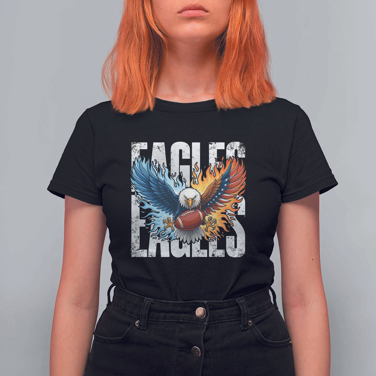 Eagles Football T Shirt For Women Patriotic Eagle American Flag Gift - Wonder Print Shop