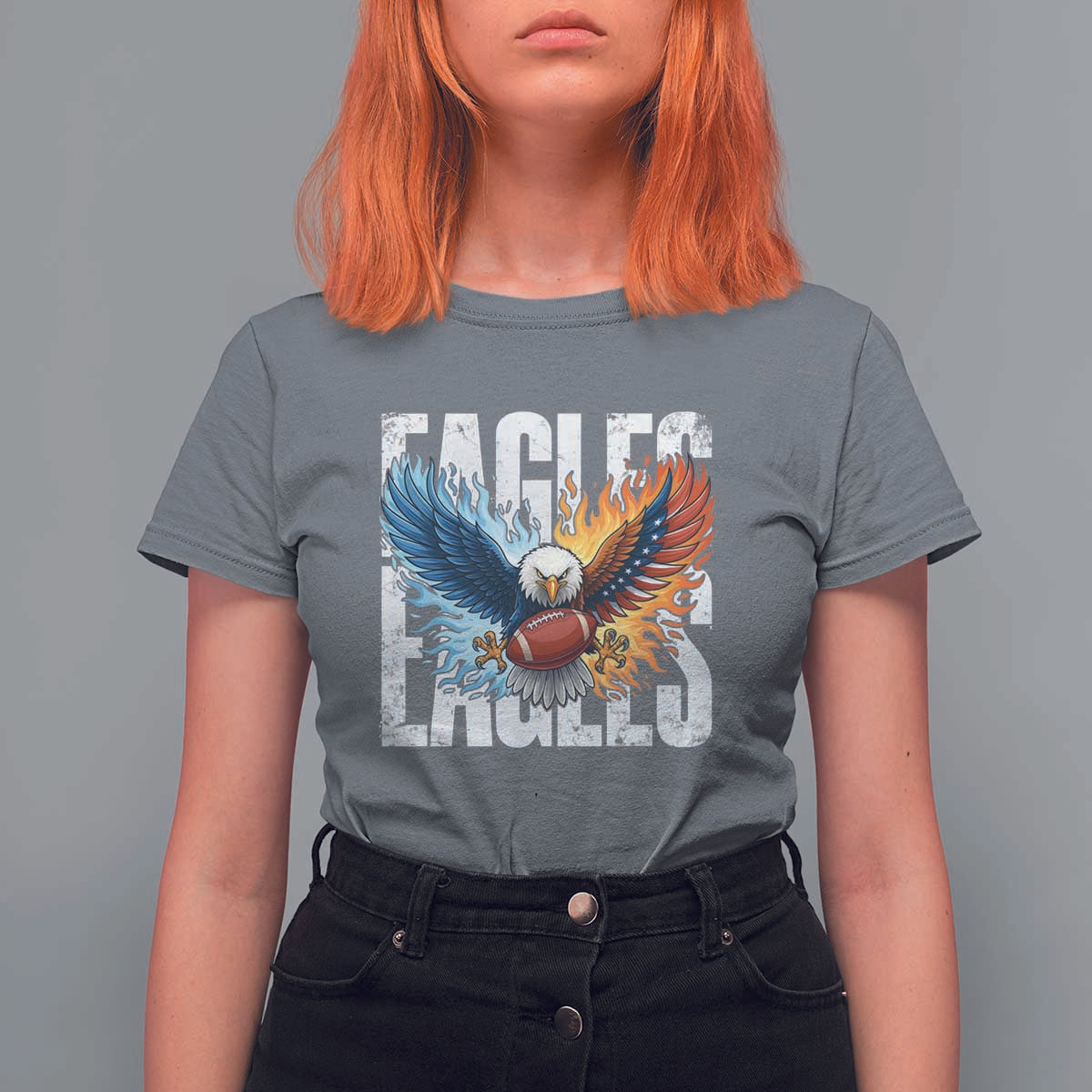 Eagles Football T Shirt For Women Patriotic Eagle American Flag Gift - Wonder Print Shop