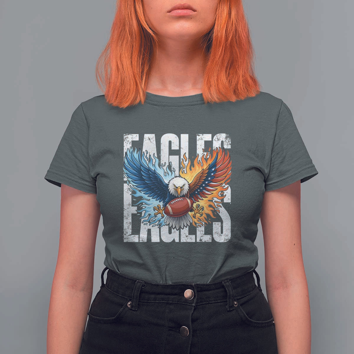 Eagles Football T Shirt For Women Patriotic Eagle American Flag Gift - Wonder Print Shop