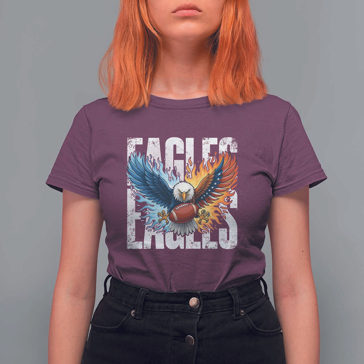 Eagles Football T Shirt For Women Patriotic Eagle American Flag Gift - Wonder Print Shop