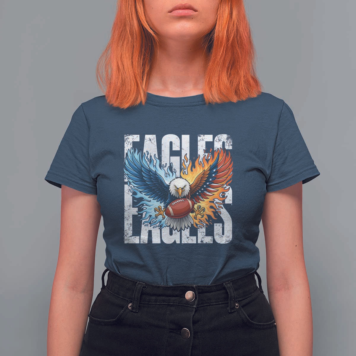Eagles Football T Shirt For Women Patriotic Eagle American Flag Gift - Wonder Print Shop