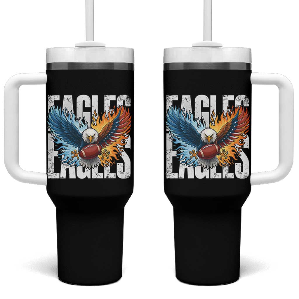 Eagles Football Tumbler With Handle Patriotic Eagle American Flag Gift - Wonder Print Shop