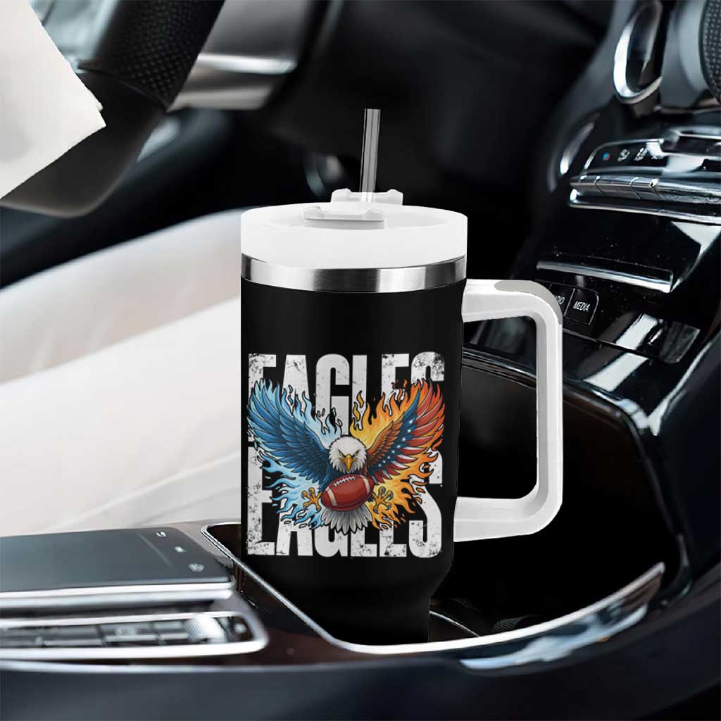 Eagles Football Tumbler With Handle Patriotic Eagle American Flag Gift - Wonder Print Shop