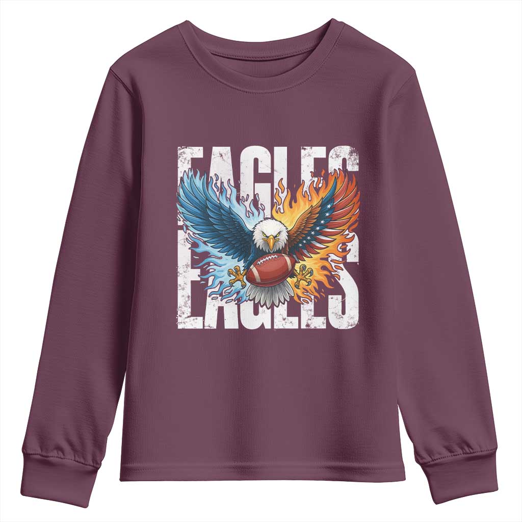 Eagles Football Youth Sweatshirt Patriotic Eagle American Flag Gift - Wonder Print Shop