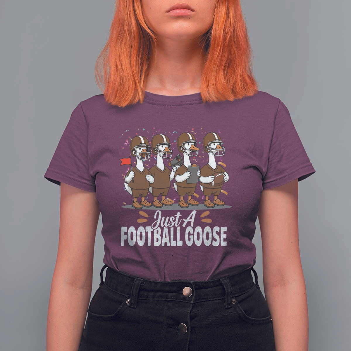 Just A Football Goose T Shirt For Women Animal Sports Fan Gift - Wonder Print Shop