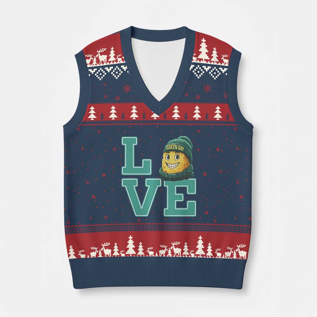Green Bay Cheesehead V-Neck Knit Sweater Vest Football Fan Supporter Gift Idea - Wonder Print Shop