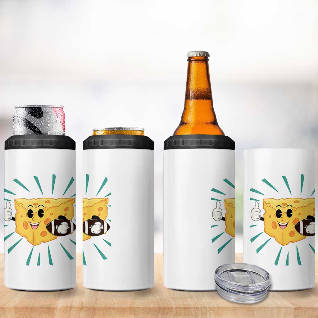 Funny Cheese Head Football Player Sports Gift Idea 4 in 1 Can Cooler Tumbler - Wonder Print Shop