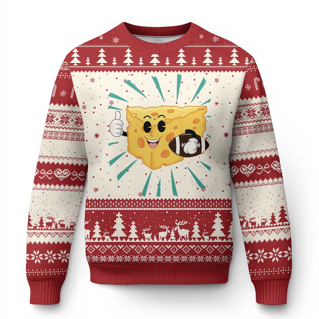 Funny Cheese Head Football Player Sports Gift Idea Ugly Christmas Sweater - Wonder Print Shop