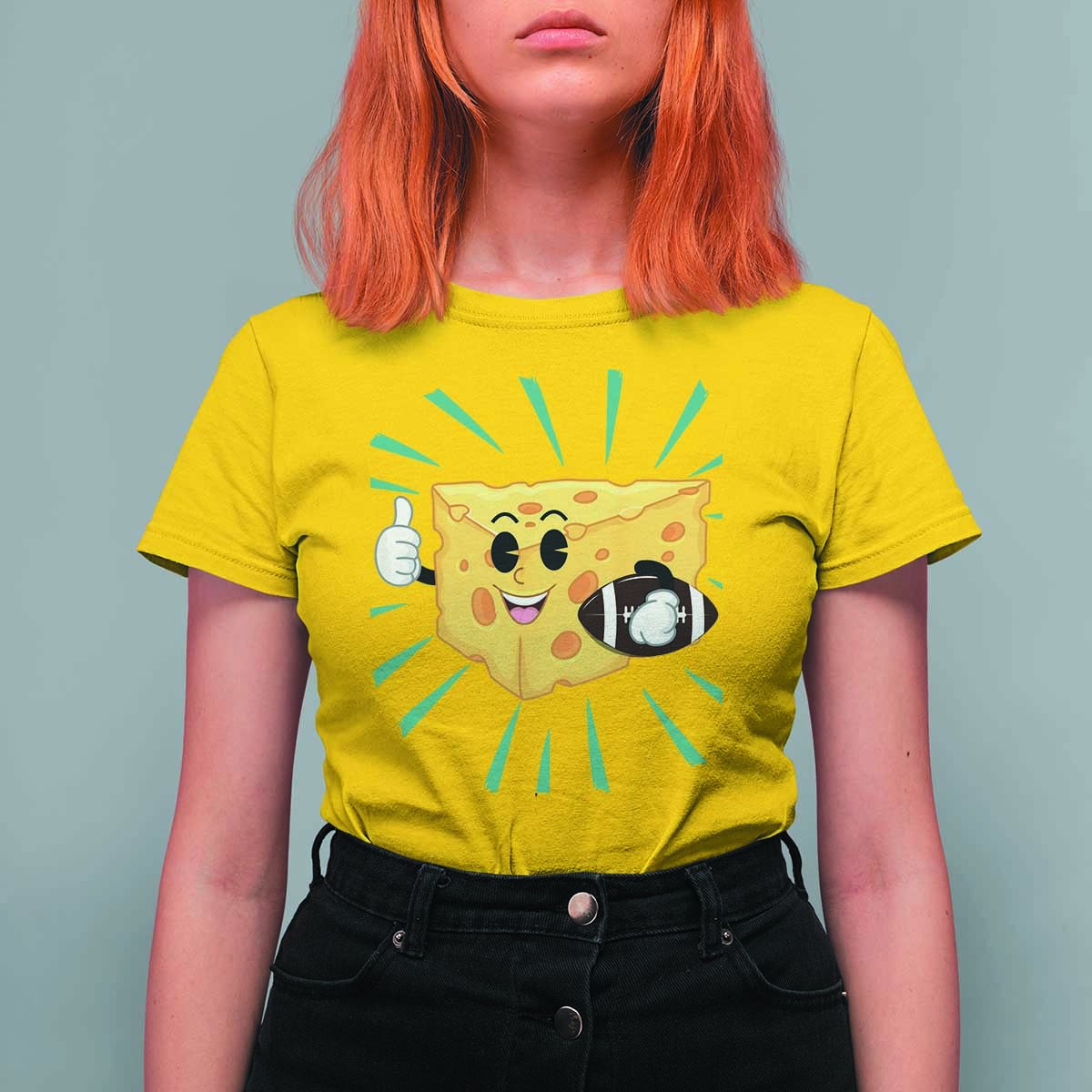 Funny Cheese Head Football Player Sports Gift Idea T Shirt For Women - Wonder Print Shop