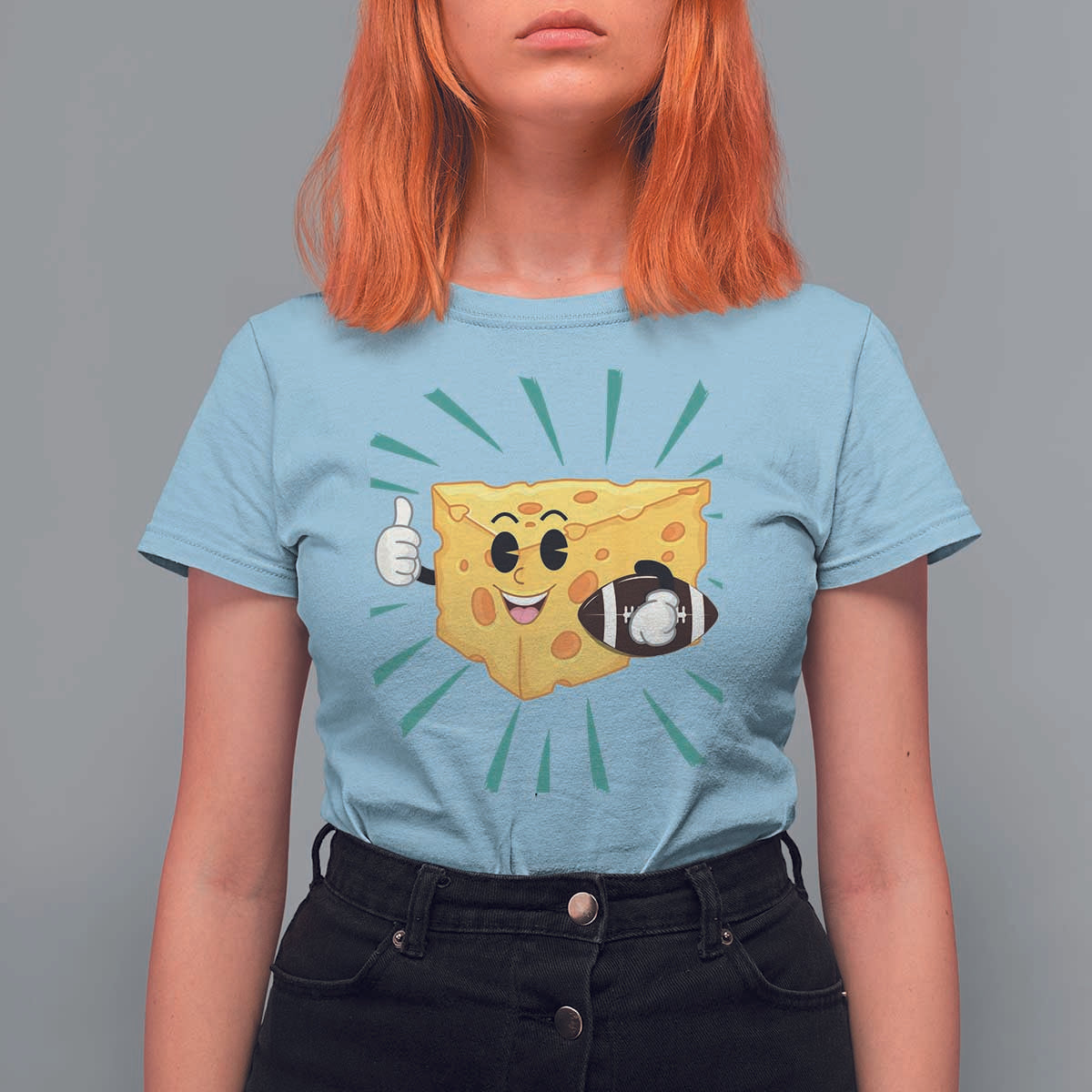 Funny Cheese Head Football Player Sports Gift Idea T Shirt For Women - Wonder Print Shop