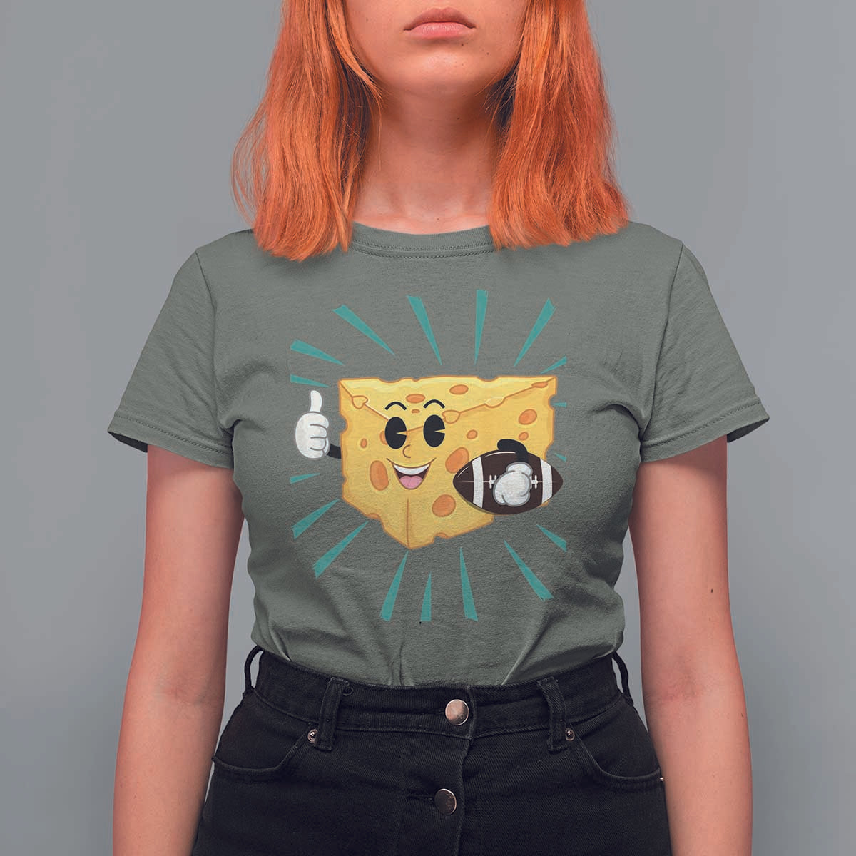 Funny Cheese Head Football Player Sports Gift Idea T Shirt For Women - Wonder Print Shop