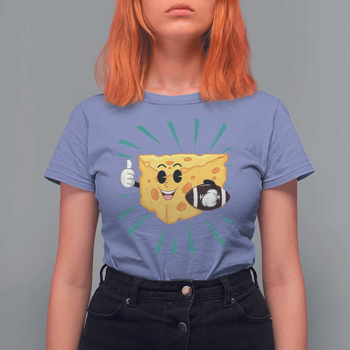 Funny Cheese Head Football Player Sports Gift Idea T Shirt For Women - Wonder Print Shop