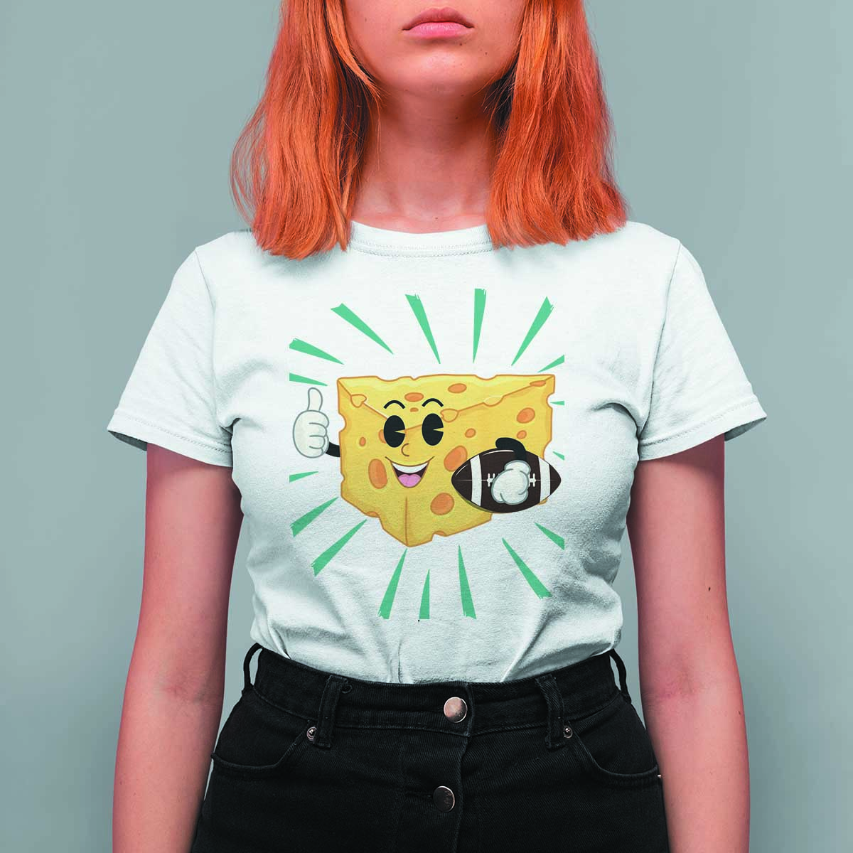 Funny Cheese Head Football Player Sports Gift Idea T Shirt For Women - Wonder Print Shop