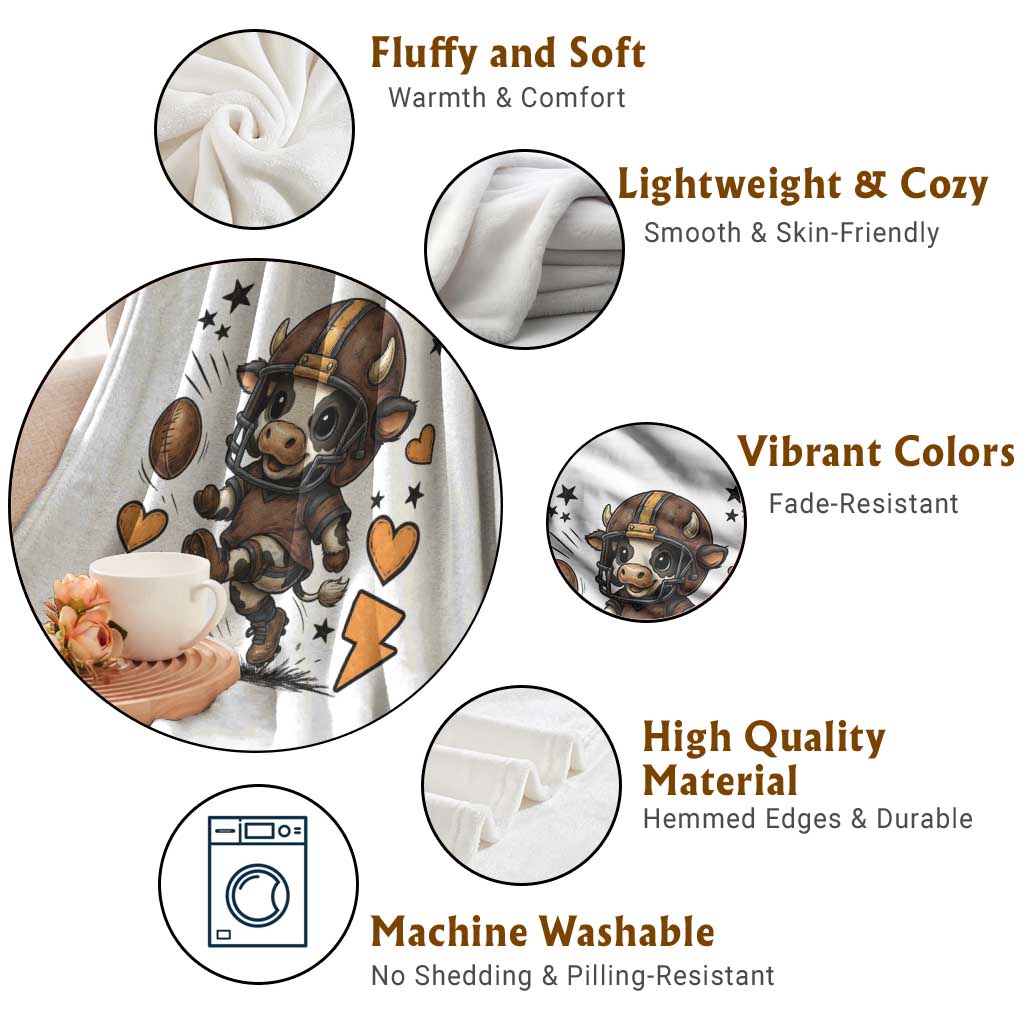 Football Lover Throw Blanket Cute Dairy Cow Playing Football - Wonder Print Shop